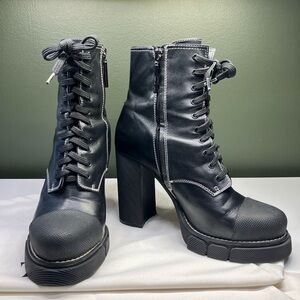 Zara Chunky Heeled Lace Up Boots with boot bags